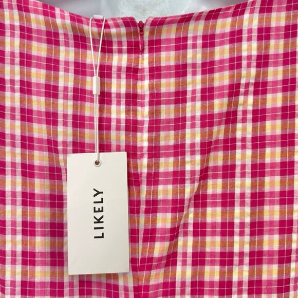 Likely Pink Yellow White Gingham Tie Front Ruffle Kai Mini Dress size 10 NEW Tag - Picture 6 of 11
